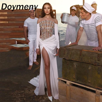 Елегантни рокли за бала Doymeny Women' s, бродирани с мъниста, с бисери, с открити рамене, Коктейлни рокли с цепка Русалка, Официални рокли за партита.