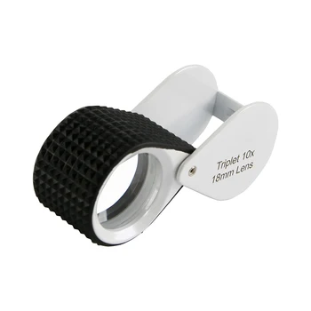 Професионална бяла 10-кратна оптична леща 18 мм Mini Fodling Magnifer Jewelers Triplet Loupe с гумена дръжка