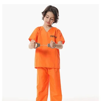 Униформи за cosplay затворник Затвор костюм осъден на Хелоуин за деца Карнавальная облекло Белезници Подпори Маскировочный костюм на Детето