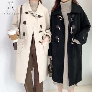Дълго и топло зимно палто Heydress 2021, женствена Вълна палто, Реколта сладки якета в корейски стил, свободни Дебели Възбудена Боттоны, палто