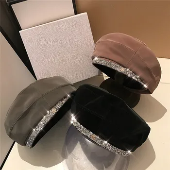 202306-чуй елегантна есенна Блестяща лента от матова тъкан, официална дамска шапка-барета, дамска шапка на художник за почивка