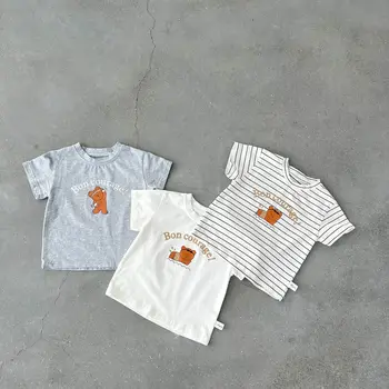 Детска Тениска с къс ръкав 2023 Лятна Корейската Версия на Мъжки И Женски Детска Futon Topa с принтом от 3 до 9 м на Детски Дрехи