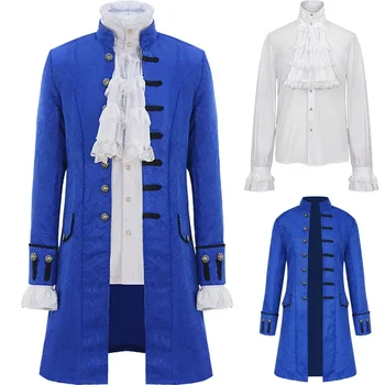Мъжки тренч в готически стил/ риза в стил steampunk, Винтажное палто на принца, яке средновековния Ренесанс, Виктория Эдвардианский cosplay-костюм