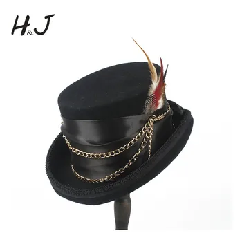 Дамски Мъжки черна шапка в стил steampunk ръчно изработени, Вълнена фетровая шапка, модни очила, Шапка за cosplay, Размер S, M, L, XL, шапка в стил steampunk