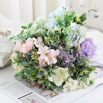 Изкуствени цветя, коприна Хортензия, букет изкуствени растения за сватба, украса дневната, материал за сватбената Коледно гирлянди