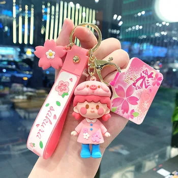 Симпатична кукла-Сакура Ключодържател Модерен Творчески ключодържател с розова пола за момичета с конска опашка, Дамска чанта, ключодържател с окачване, празничен подарък