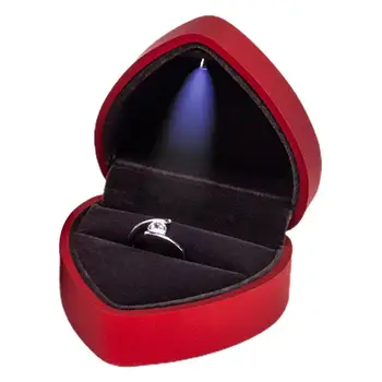 Компактен led кутия за пръстени Кутия за пръстени с led осветление във формата на сърце Led кутия за пръстените Преносим калъф за сделки ръце и сърца, Годеж, Сватба