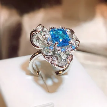 Най-новият цветен дизайн, Сребро 925 проба, Модерен пръстен с аквамариновым скъпоценния камък за жени, Бижута за сватбени партита, подаръци на едро