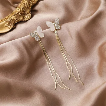 Черупки от Кристал Обеци-Пеперуди за Жени Мода Корейски Стил Дълги Обеци С Пискюли 2020 Зимни Коледни Бижута Подарък MS11