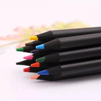 12 цвята/набор от Цветни дървени Моливи за рисуване с Въглен, Писалка за рисуване на Скици, Комплект ученически пособия
