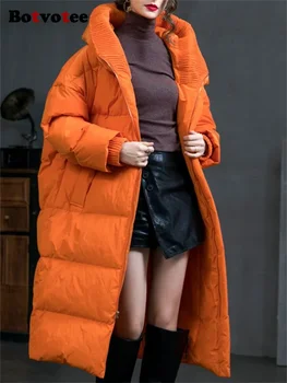 Botvotee, дамско яке за утином топола оверсайз 90, 2023, ежедневни Однотонная утепленная топло яке-пуховик с цип, дълго палто с качулка