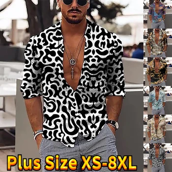 Мъжки Темпераментен Риза с копчета и дълъг ръкав, индивидуален принтом, Класическата Дизайнерска риза Slim Daily Commuter, Ежедневни риза XS-8XL