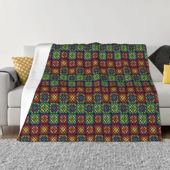 Вязаное на една кука одеяло с квадратна модел от бабушкиной прежда, завивки за легло, юргани за зимна коледна украса
