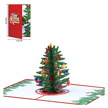 Всплывающая коледна картичка с 3D коледна елха, поздравителна картичка с плик пощенска картичка с послание, Празнична украса за Коледни подаръци Jingle Bell