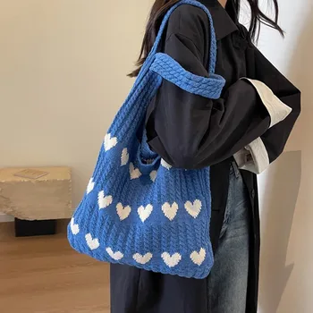 Crochet чанти с голям капацитет, ежедневни куха тканая чанта през рамо с дръжка, дамски чанти
