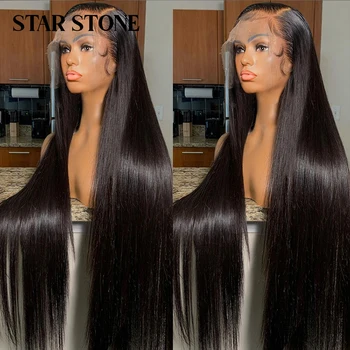 Прозрачни перуки, изработени от човешка коса на дантели Отпред, Бразилски права перука на съвсем малък с камъни, за черни жени, предварително выщипанный перука със затварянето на дантела 4x4