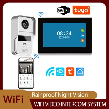 Видео домофон с 7-инчов цветен сензорен екран с резолюция от 1080P, безжична WiFi, интелигентно приложение, комплект за домашно домофон, система за контрол на достъп за RFID.