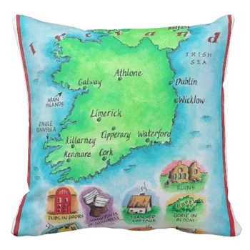 Карта на Ирландия с печат на покрива възглавница