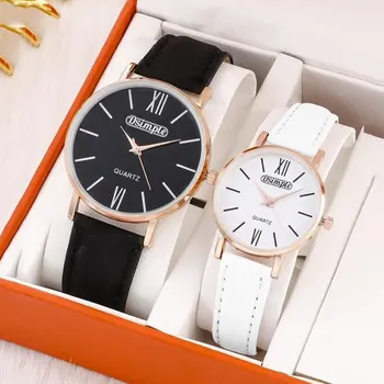 2 ЕЛЕМЕНТА Модерен комплект за няколко часа Луксозни Мъжки, Дамски Бизнес и ежедневни кварцов часовник Прости кожени ръчни часовници Relogio Feminino