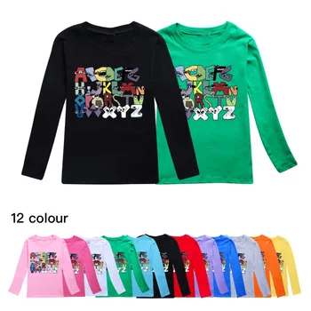 Тениска с азбука за момчета, тениска за момичета, детски памучни блузи, тениски с анимационни шарени, забавни модни детска тениска с кръгло деколте.