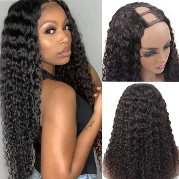 Перуки, изработени от естествени черни бразилски човешка коса с U-образна част, средна част, на перука от човешки косъм с дълбока вълна за черни жени