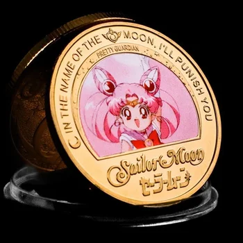 Sailor Moon Колекционерски монети фигурки от аниме Kawai Играчки, Картички колекционерска стойност Сладък cartoony украшение Монета Подаръци за рожден ден