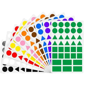 10 листа с Цветни триъгълници, правоъгълни етикети на точки за деца, геометрични стикери-пъзели 