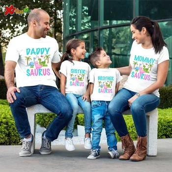 Тениска за рожден ден С хубаво принтом динозавър, семейни ризи, 1 риза на рожден ден, Семейно парти, подходящо облекло за майки и дъщери, Потребителско име