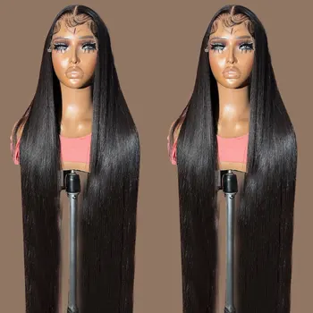 Перуки с директни връзки от човешка коса 13x6 Hd, перука с предна шнур, 30-инчов Бесклеевой Перука, Прозрачни перуки за черни жени