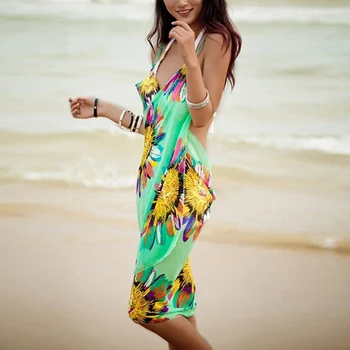 2022 Г. Секси плажни рокли с принтом, женски шифоновые плажни кърпи, бикини, поли-парео, бански костюми с отворен гръб