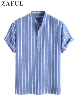 Шарени ризи ZAFUL за мъже, Блузи с къс ръкав, без яка, копчета, Ежедневни градинска дрехи, Пуловери, Офис върховете Z4984953