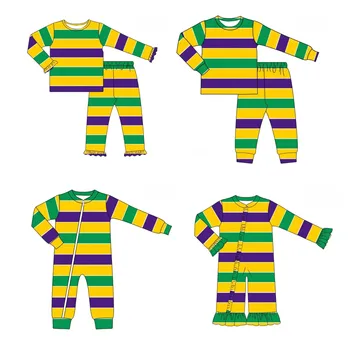 Нова детска карнавальная пижами за момчета и момичета, празничен костюм, жълта, зелена и виолетови райета, дрехи от мляко коприна