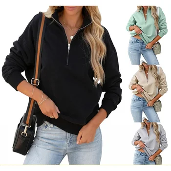 Жена пуловер с цип голям размер, hoody с дълъг ръкав, модни hoody на мълния за една четвърт от размера, есен облекло Y2K за момичета