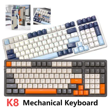 Механична клавиатура K8 със 100 бутони за безжична връзка 2.4 G Bluetooth три режима Структура подложки геймърска клавиатура Пълна с гореща замяна на клавиш