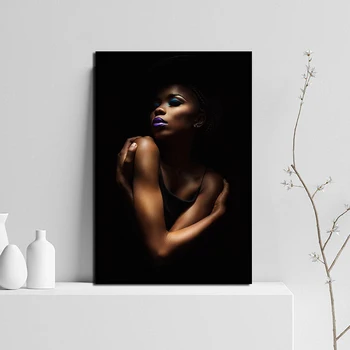 Плакат Секси Картина Върху Платно Черна Гол Африканска Жена Портрет и Гравюра Хол Начало Декор Монтиране на Изкуството (Без Рамка)