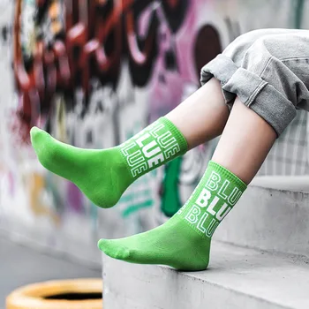 Есенно-зимни нови цветни памучни чорапи, високи букви ins tide, мъжки и дамски чорапи със средна дължина, двойки, чорапи със средна дължина, personali