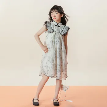Летни рокли Chi-pao за момичета на 8, 10, 12 години, елегантна шифоновое рокля за парти, детски дрехи за рожден Ден