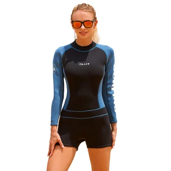 Нов женски водолазный костюм от неопрен с дебелина 2 мм, едно парче къси панталони с дълги ръкави, слънцезащитен костюм за сърф, бански костюми за водни спортове с цип отзад