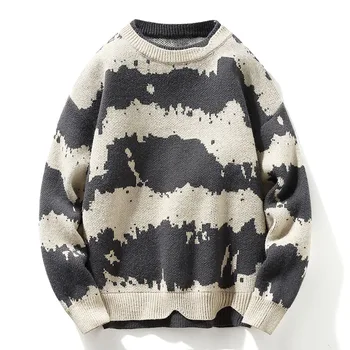 Мъжката есенно-зимния топъл пуловер, жилетка в стил харадзюку, градинска дрехи, шарени пуловер, мъжки модерен дизайнерски вязаный пуловер от две части, безплатно