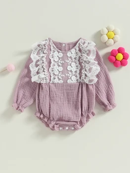 Очарователен гащеризон с флорални принтом и рюшами на ръкавите, за момиченца, дрехи за бебета, сладко боди за новородени