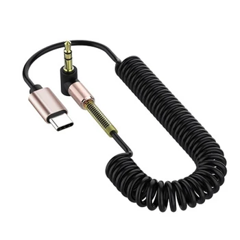 Удължител на капачката на система Type-C Адаптер Type-C за 3,5 мм штекерный кабел Гъвкав пружинен кабел Линия Aux