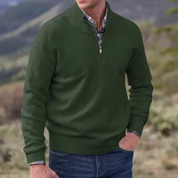 Нов мъжки пуловер, блузи с цип, дебел пуловер за мъжете, пуловер, мъжки пуловери, есенно-пролетния монофонични топ с високо воротом