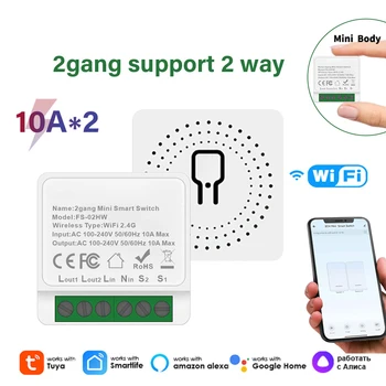 2-Канален Sasha WiFi Smart Switch 10A * 2 Мини Безжичен Ключ Smart Home APP Дистанционно Управление на Работата С Алекса Google Home Smart LIfe
