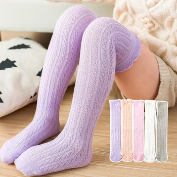 Чорапи до коляното за момичета, Пролет-лято-есен, тънки памучни чорапи до коляното, бебешки дълги чорапи, твистовые чорапи за момичета, средни чорапи, тъфтинг чорапи