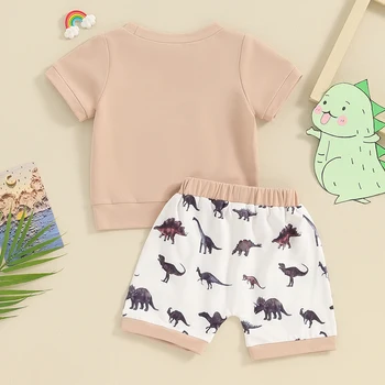 Облекло С динозавром за малки момчета, летни дрехи, фланелка с къси ръкави за бебета, топ и къси панталони за джогинг, комплект от 2 теми