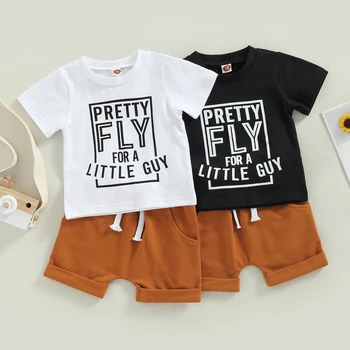 FOCUSNORM, комплекти летни дрехи за най-малките момчета от 2 цвята, тениска с къс ръкав и писмото принтом от 0 до 3 години + обикновена шорти с завязками