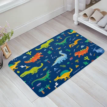 Цветна Cartoony динозавър, синьо килимче за пода, подложка за входната врата, мат хол, кухня, нескользящий килим, килимче за баня, домашен декор