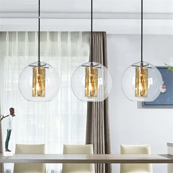 модерни Прости стъклени висящи лампи Дневна Спалня Led Златни висящи осветителни тела за кухня стъклена купа за хранене