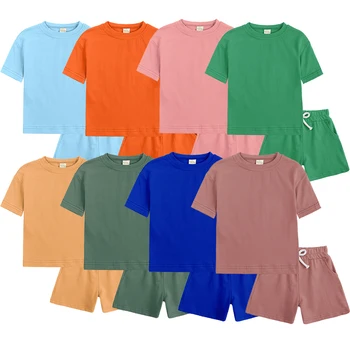 Летни дрехи за тийнейджъри 2023 г., Однотонная памучен тениска, къси Панталони, дишаща детски костюми за момчета и момичета на 9 М-13 т, Корейски случайни комплект за момичета