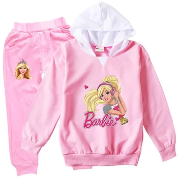 MINISO - Качулки за малки момичета Барби, комплект детски дрехи, пуловер, спортен костюм, комплект толстовок за момичета за бягане, 2 броя